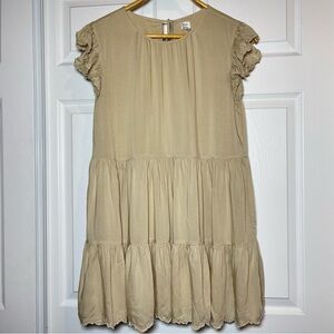 Aritzia Wilfred Tan Boho Sidonie Tiered Babydoll Fairy Dress Flutter sleeve XS